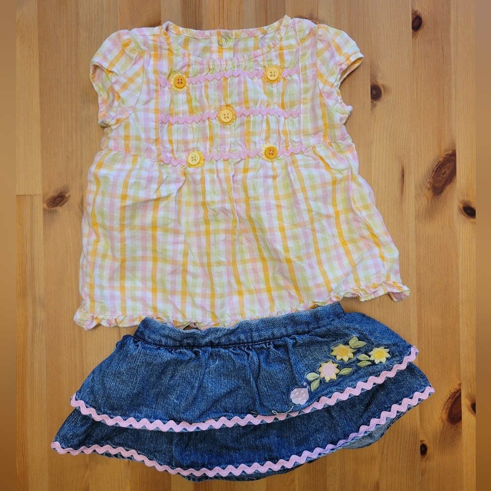 Gymboree - Gingham Top & Denim Skirt Set - Size 18-24m - EUC - $15